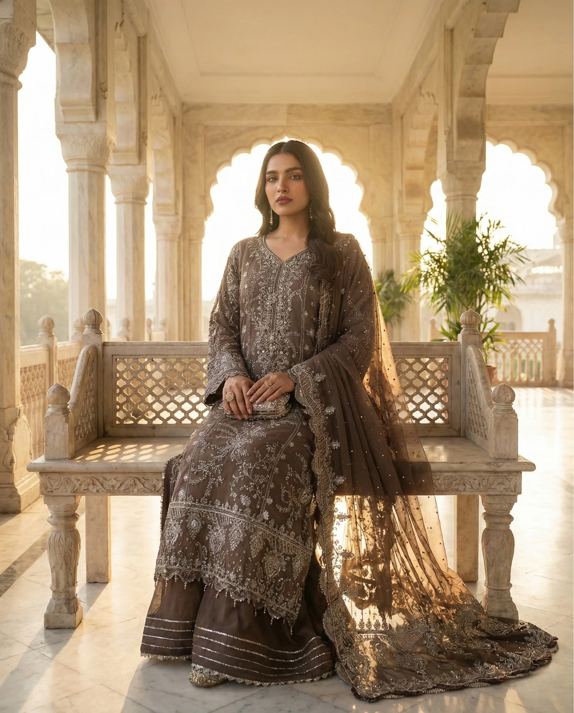 Mink Radiance – Luxury Hand-Embellished Chiffon - Image 2