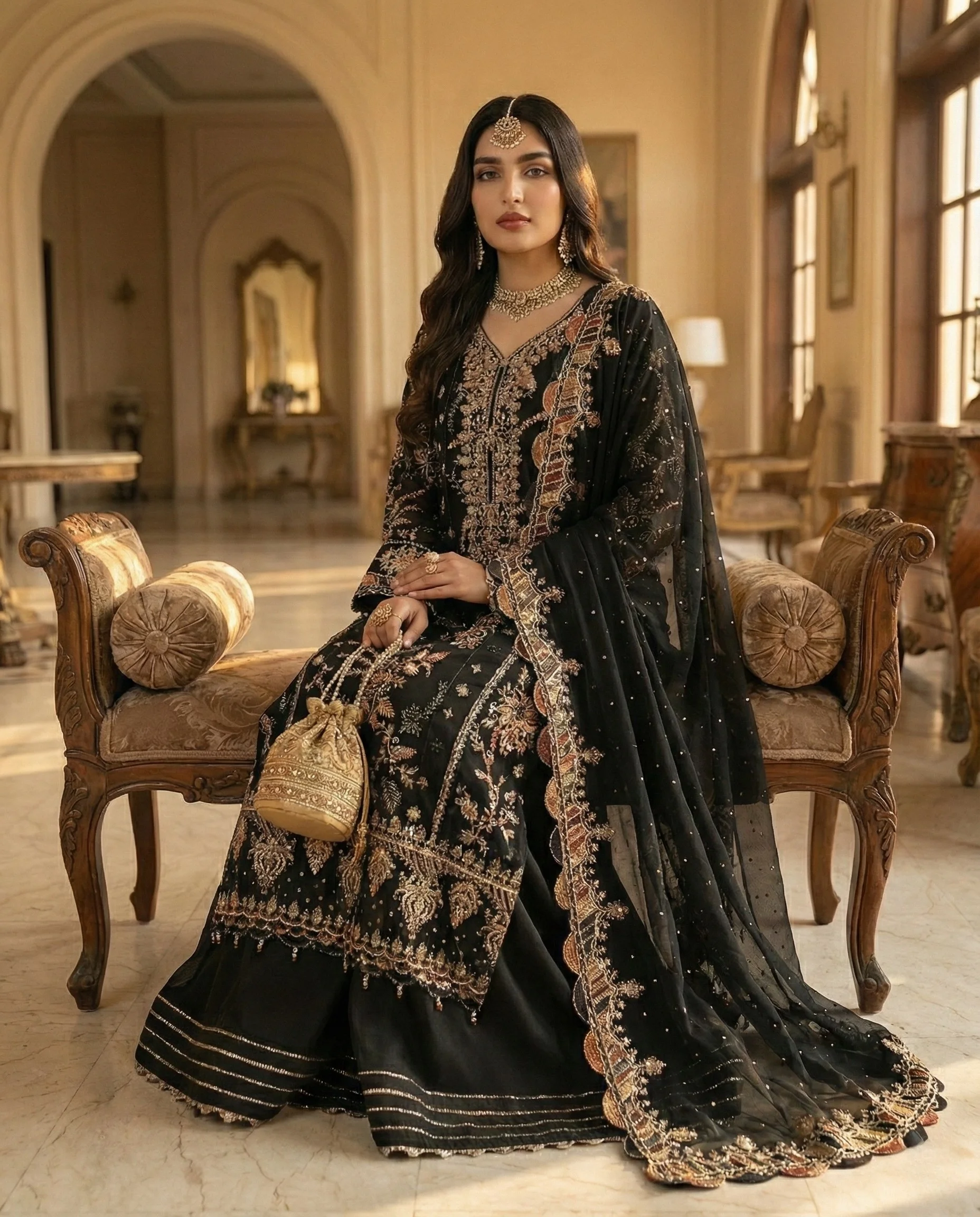 Noir Majesty – Luxury Hand-Embellished Chiffon - Image 2
