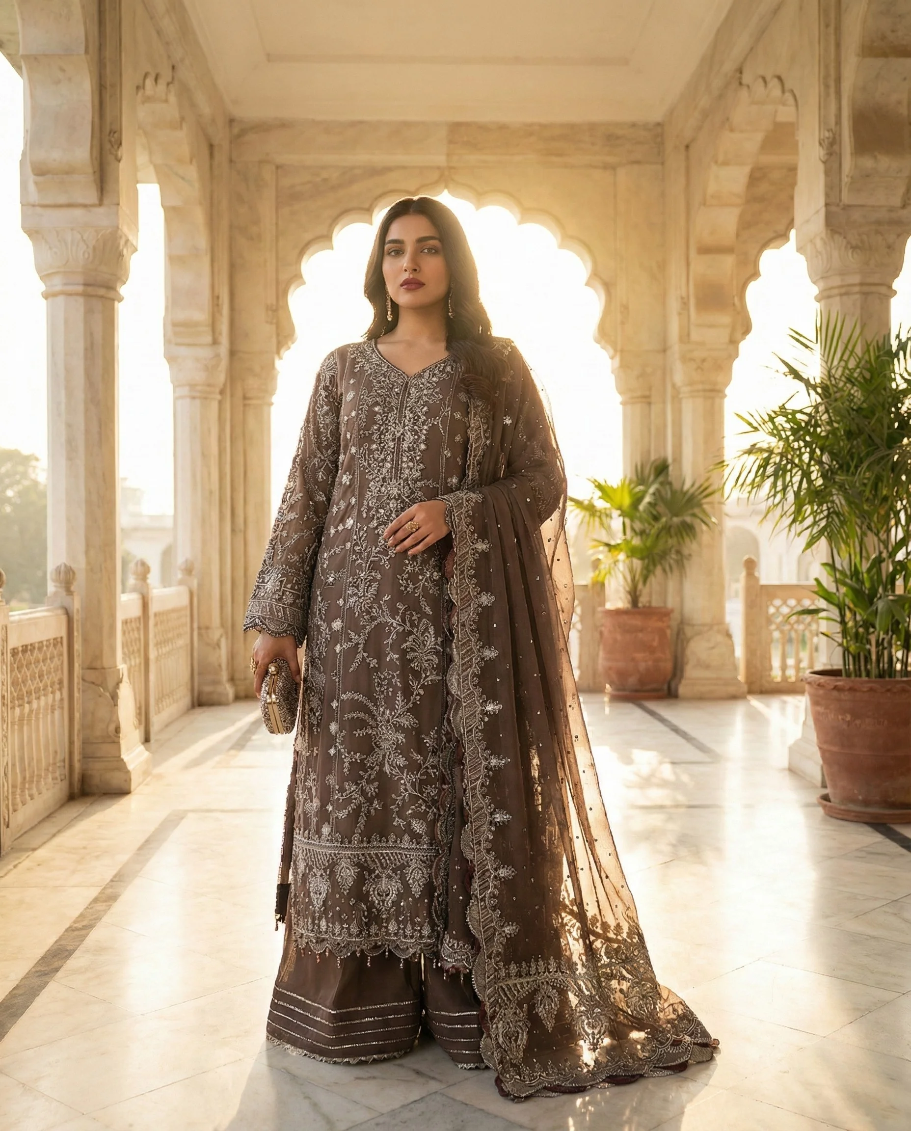 Mink Radiance – Luxury Hand-Embellished Chiffon
