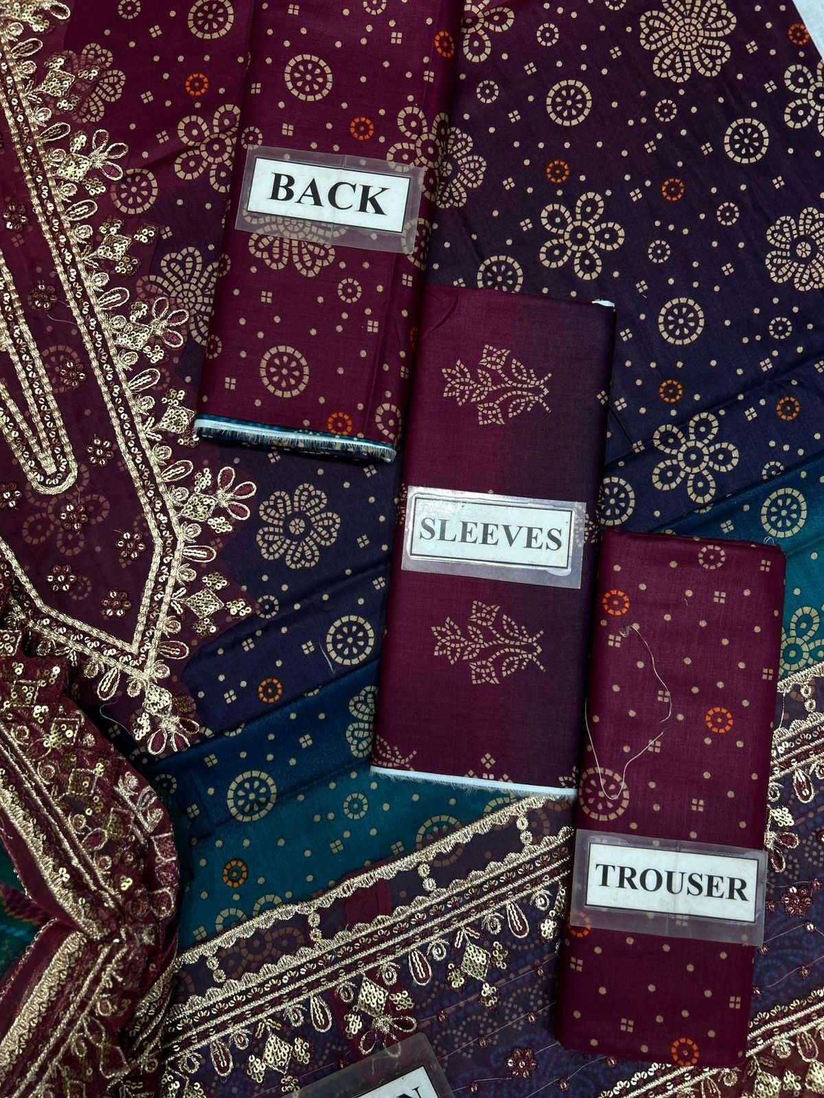 Maroon & Teal Embroidered Luxury Lawn Suit - Image 5
