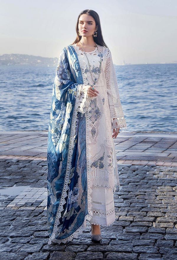 White & Blue Chikankari Lawn Suit