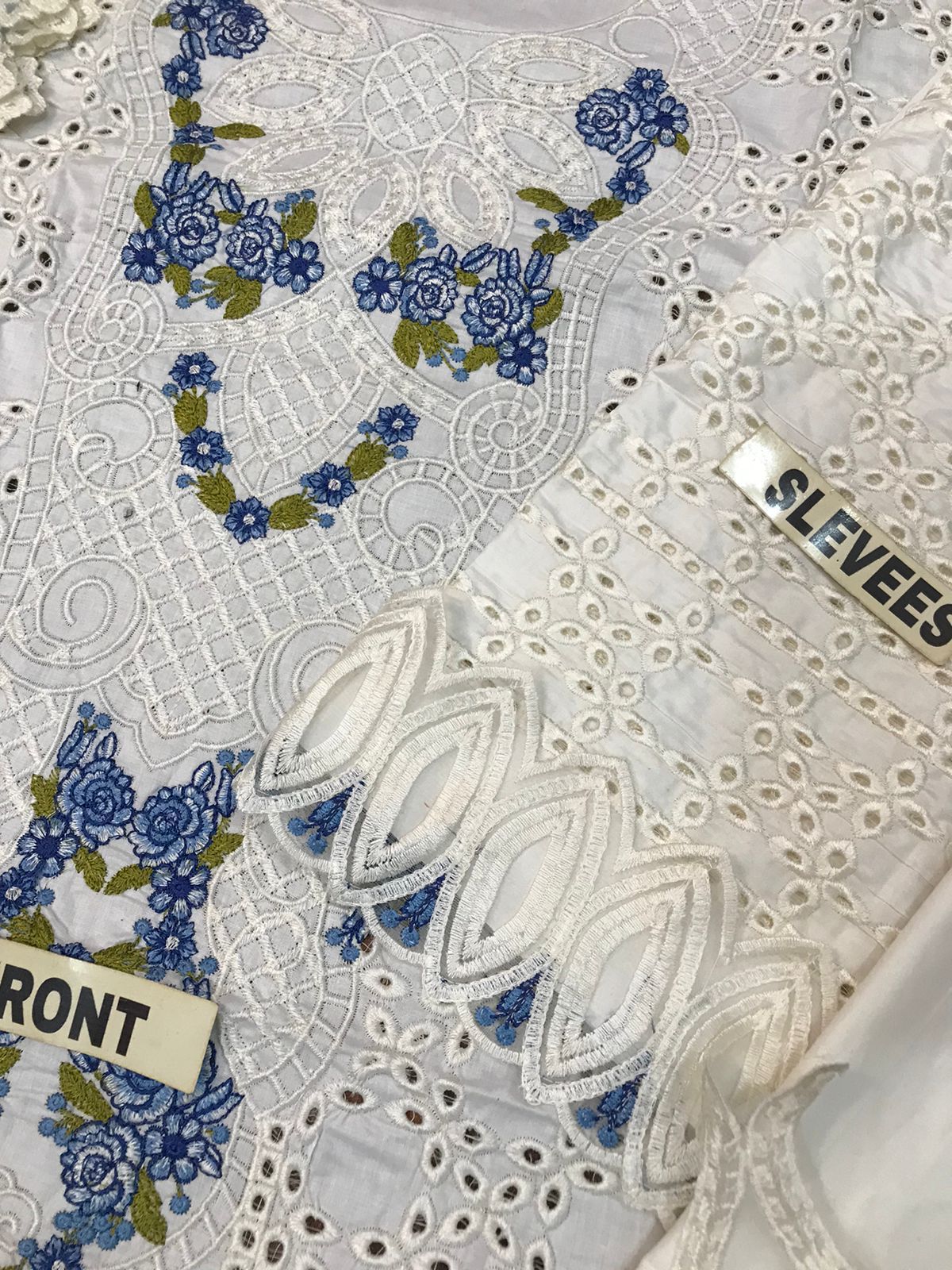 White & Blue Chikankari Lawn Suit - Image 4