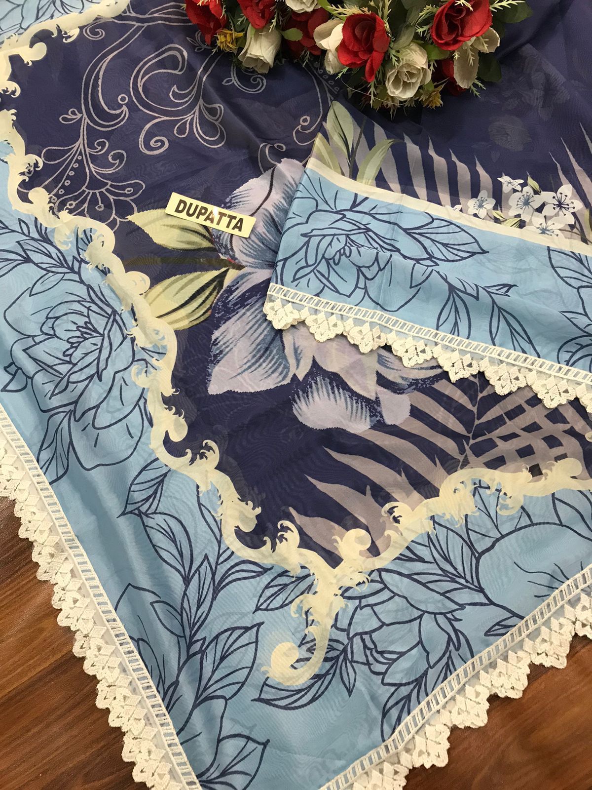 White & Blue Chikankari Lawn Suit - Image 8