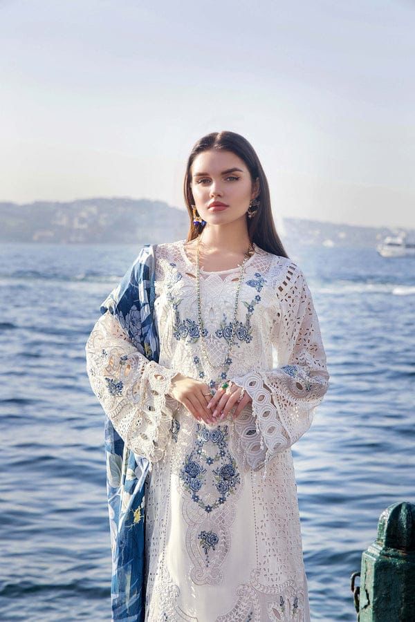 White & Blue Chikankari Lawn Suit - Image 2