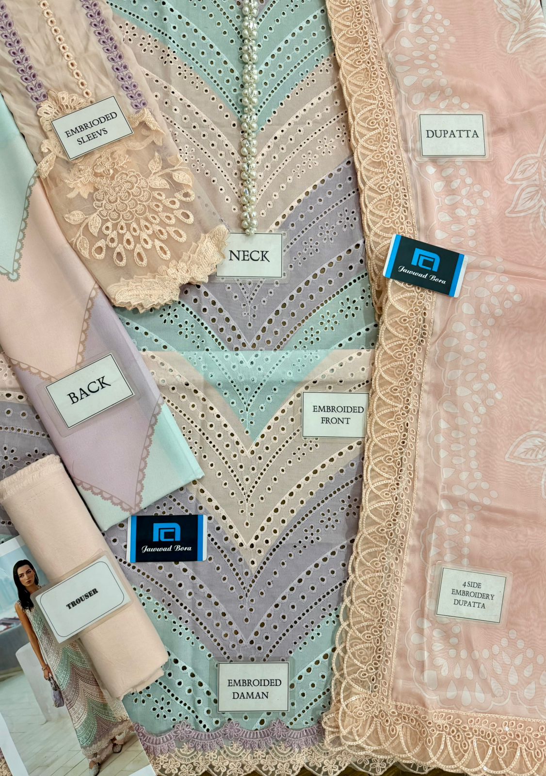 Pastel Chevron Chikankari Lawn Suit - Image 14