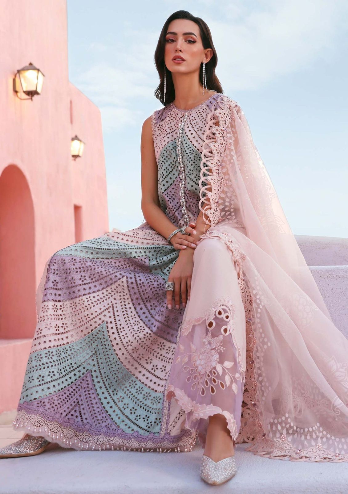 Pastel Chevron Chikankari Lawn Suit - Image 17