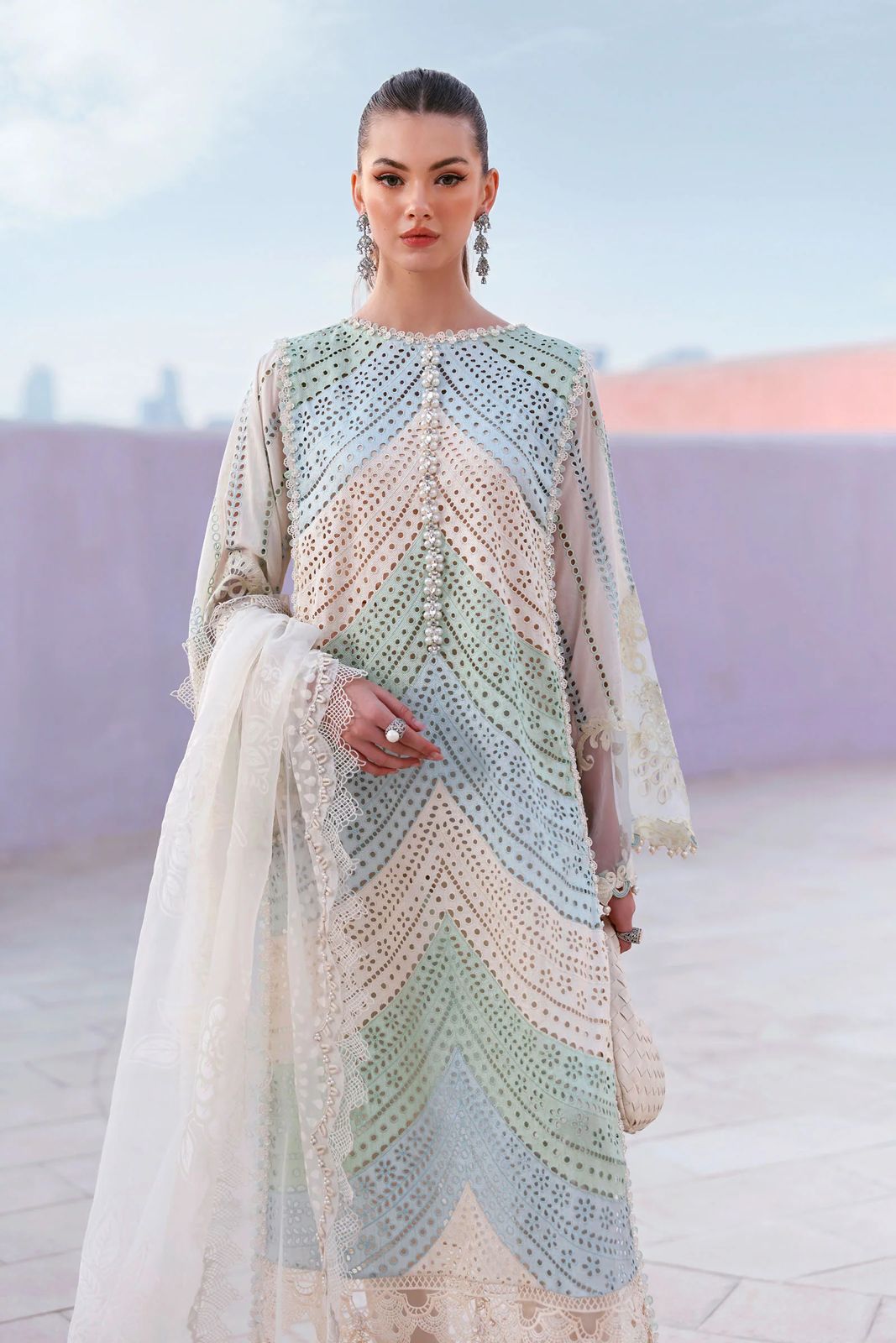 Pastel Chevron Chikankari Lawn Suit - Image 4