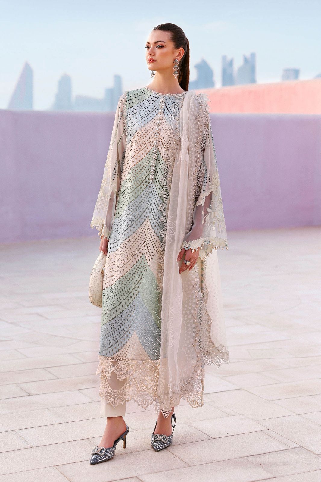 Pastel Chevron Chikankari Lawn Suit - Image 5