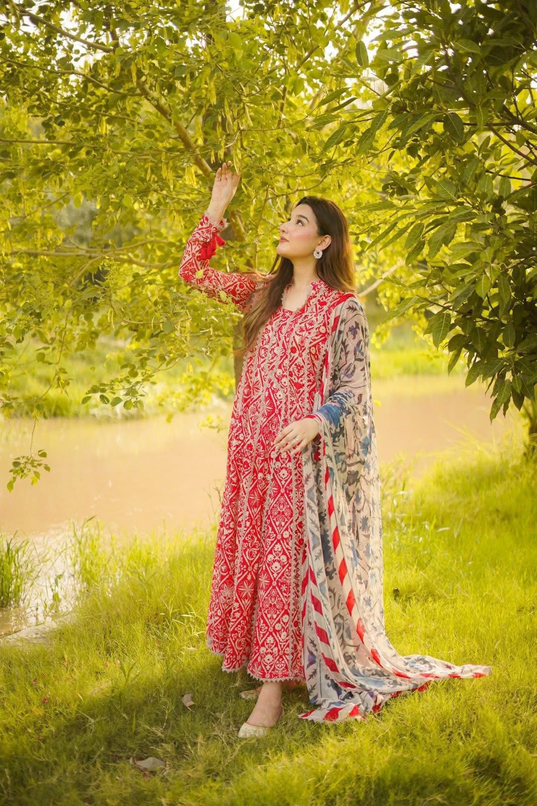 Classic Red & White Printed Lawn Suit - Image 2