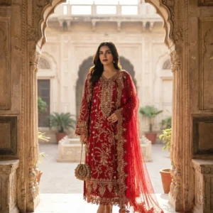 Ruby Regal – Luxury Hand-Embellished Chiffon